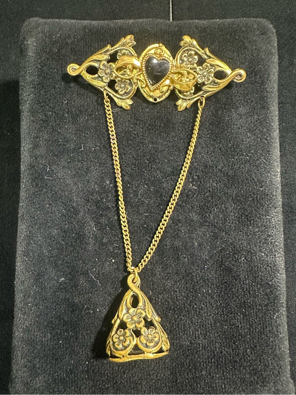Vtg: Filigree Floral Victorian Revival Fob Accent Brooch